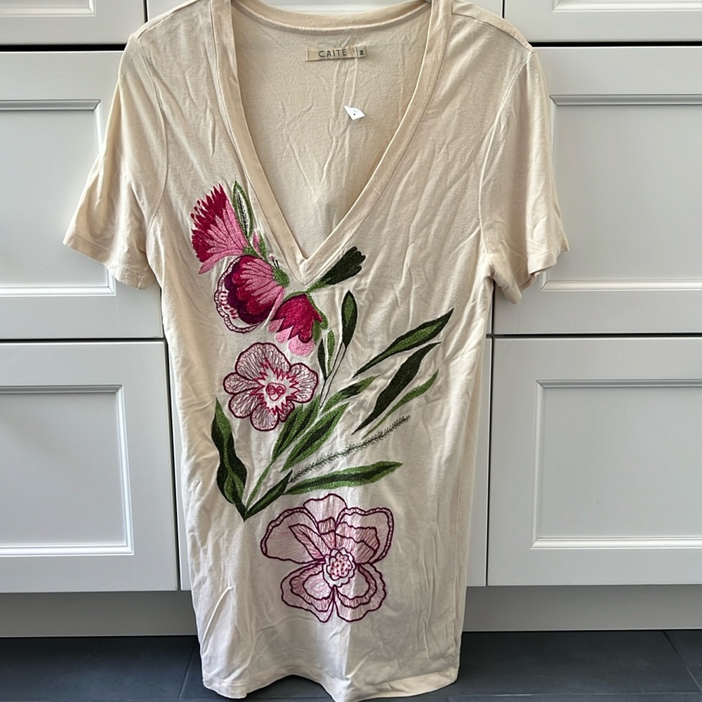 Caite floral embroidered top with deep V